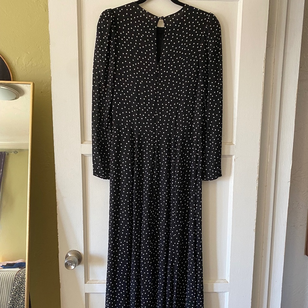Reformation Black White Polka Dot Zip Mid Length Dress Size 6 - Picture 2 of 15
